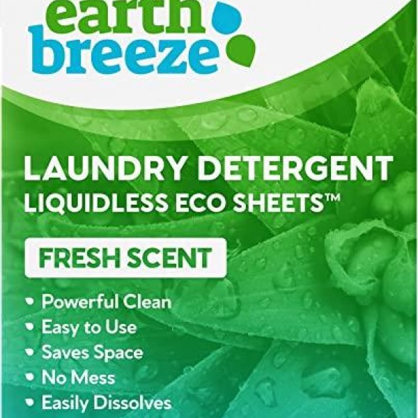 Earth Breeze Laundry Detergent Sheets - Fresh Scent - No Plastic Jug (60 Loads) 30 Sheets